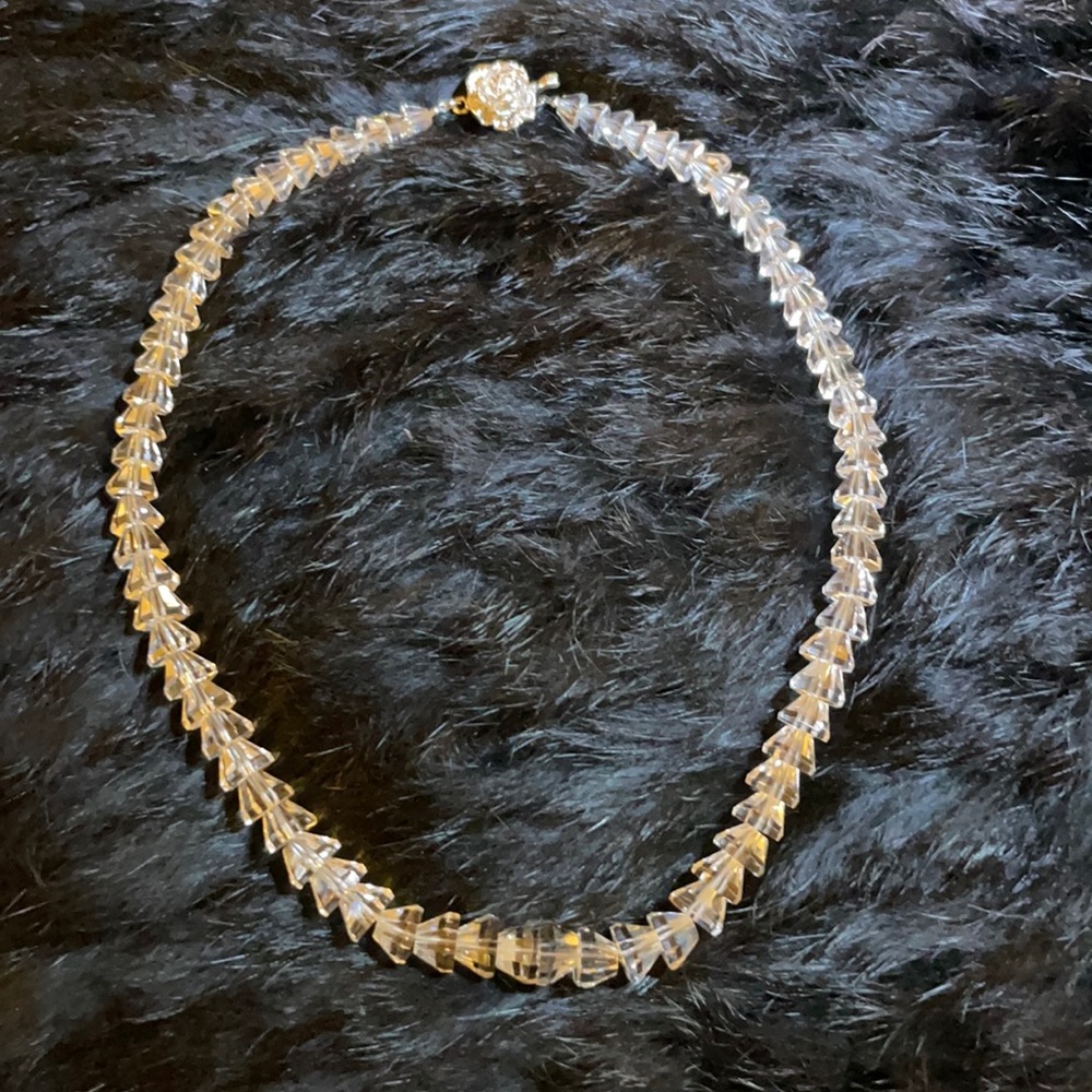 Vintage crystal necklace with silver flower clasp